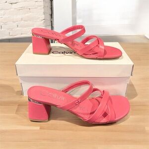 Calvin Klein Kcunella Pink Block Heel Strappy Sandal Pink Strappy Heeled Sandals